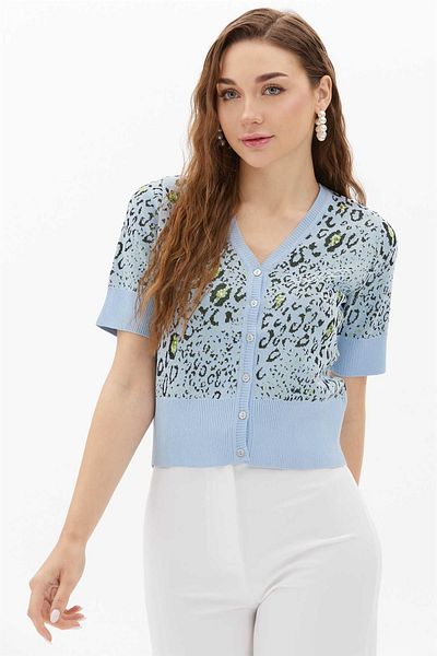 Two Mail Cardigan brodat cu paiete albastru gheata