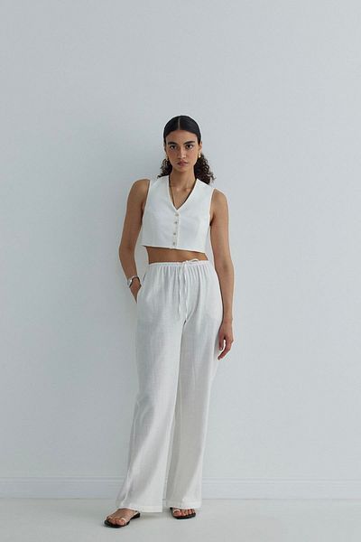 Suud Collection White Portofino Linen Trousers