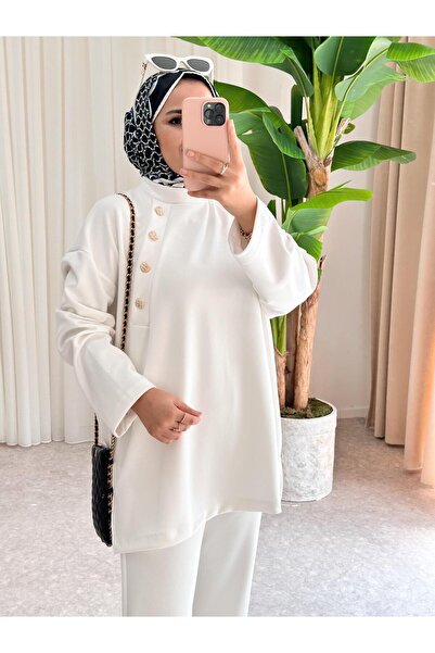 ASEL FASHİON Premium Button Modal Set Ecru