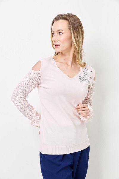 Two Mail Powder Colored Stone Detailed Knitwear