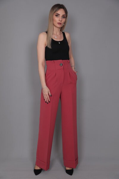 ÖNDER ÖZSOY Duble Paça Yüksek Bel Pantolon-Kiremit