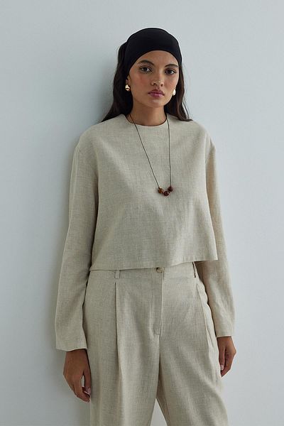 Suud Collection Μπλούζα λινό Crop - Natural Mussel Design