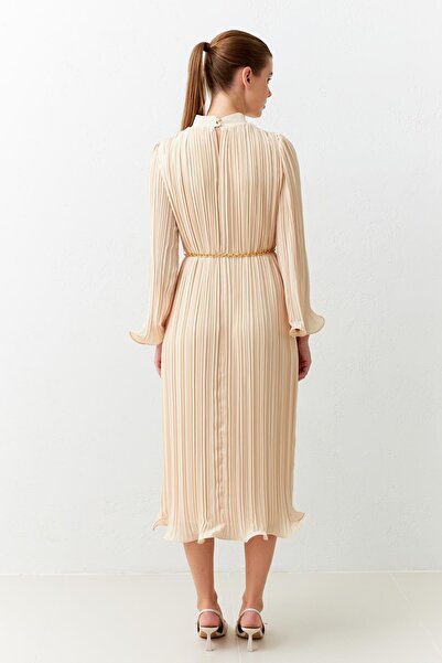 Setre Μπεζ ζιβάγκο Φόρεμα Midi μήκους με λεπτομέρεια στη μέση