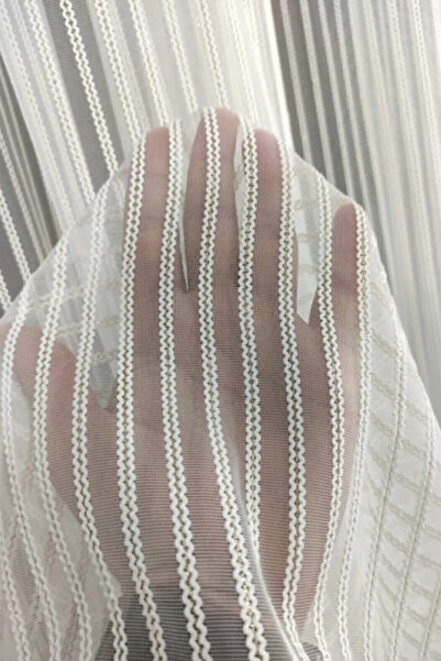 Perde Pendik Gold Şeritli Çif Çizgili Tül, Her Odaya Uygun, Kalın Çizgili, 1/...