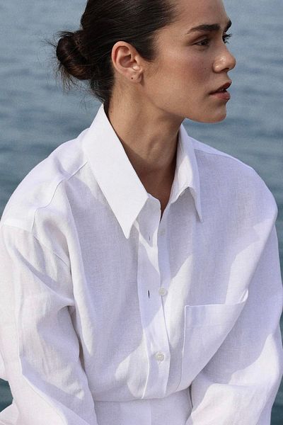 Suud Collection Cămașă de bază Tina White 100% in cu buzunare