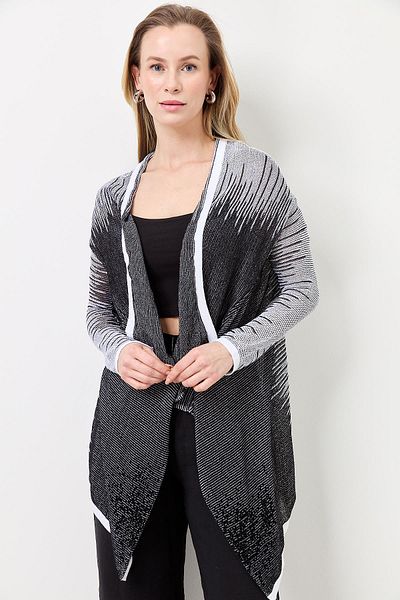 Two Mail Chained Striped Cardigan BLACK