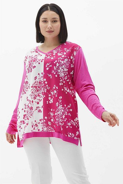 Two Mail Fuchsia Flower Blouse