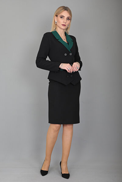 ÖNDER ÖZSOY Garnili Ceket & Arka Yırtmaçlı Vazo Etek Takım-Zümrüt