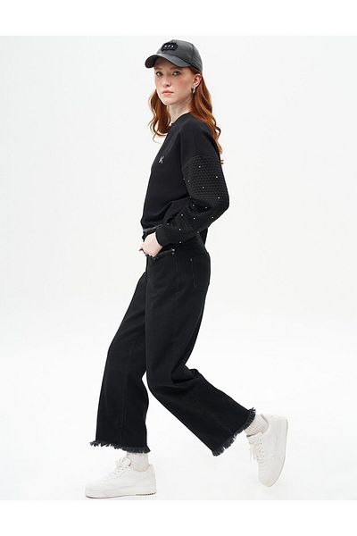Kayra Black Denim Trousers - Tassels