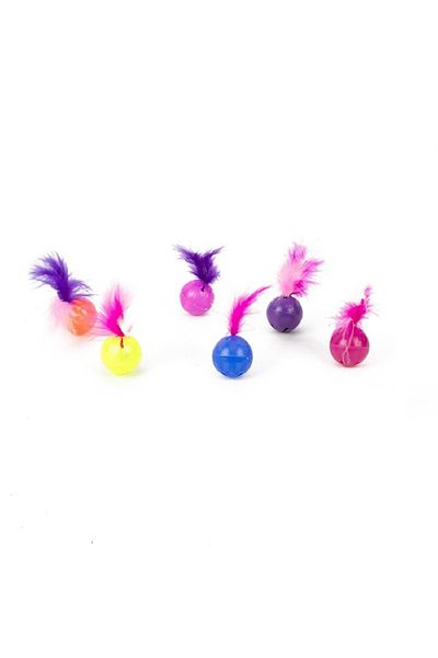 Flip Feathered Cat Play Ball 4 cm Diameter (6 Pieces)