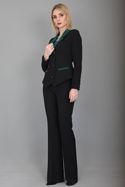 ÖNDER ÖZSOY Garnili Ceket & İspanyol Paça Pantolon Takım-Zümrüt