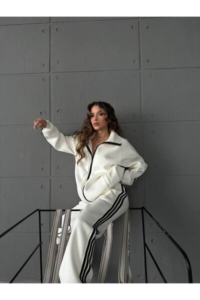 OTAKU Oversize Stripe Detailed Cardigan Tracksuit Set