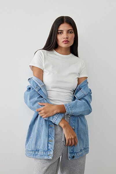 Suud Collection Ecru Basic Cotton Slim Fit tričko