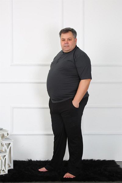 Akbeniz Ανδρική χτενισμένη βαμβακερή ανθρακί κοστούμι πιτζάμες Plus Size 65010