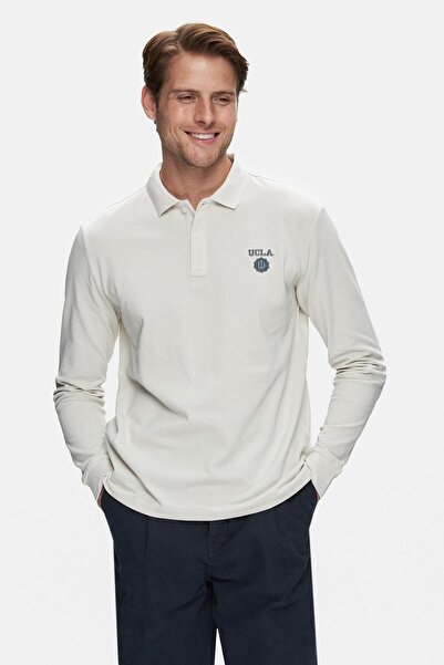 UCLA MAXWELL Bej Polo Yaka Baskılı Standard Fit Erkek Sweatshirt