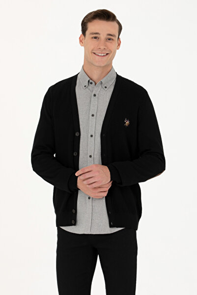 U.S. Polo Assn. سترة تريكو أساسية سوداء للرجال 50268939 -VR046