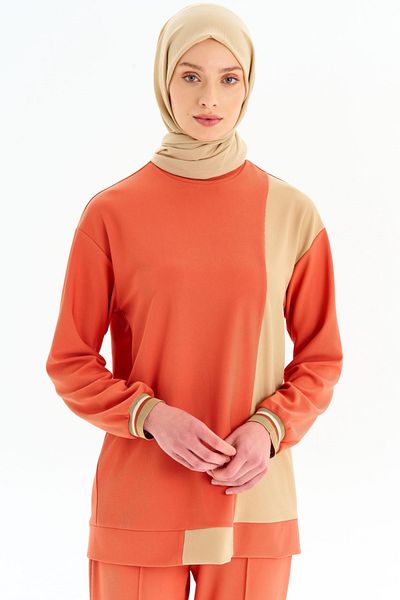 Tuğba Orange Garnished Knitted Sweat