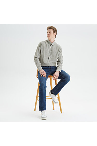 Nautica Erkek Yeşil Slim Fit Uzun Kollu Keten Gömlek