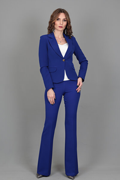 ÖNDER ÖZSOY Yakalı Tek Düğmeli Ceket & İspanyol Paça Pantolon Takım-Saks