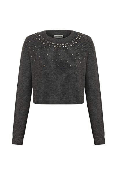 Nocturne Knitwear Crop Stone Detailed