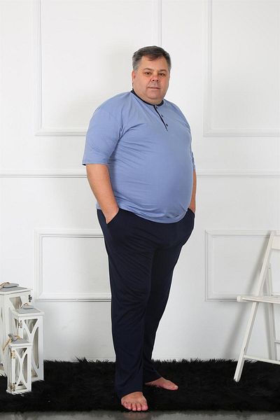 Akbeniz Plus Size Ανδρική Πιτζάμα Indigo Comed Cotton Set 65010