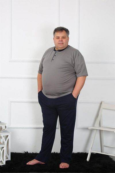Akbeniz Ανδρικό χτενισμένο βαμβακερό κοστούμι πιτζάμες Plus Size 65012