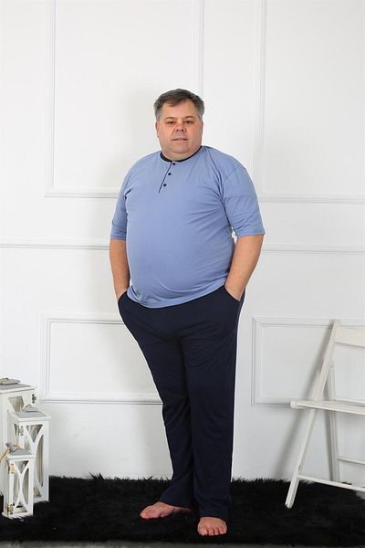 Akbeniz Plus Size Ανδρική Πιτζάμα Indigo Comed Cotton Set 65010