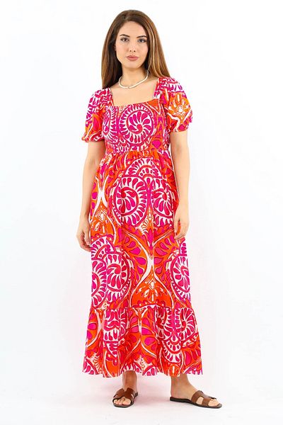Ritnice Positano Orange Pink Viscose Long Elastic Women's Dress