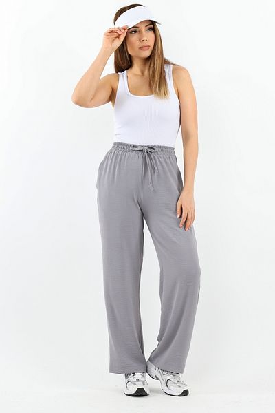 Ritnice Women's Relaxed Gray Elastic Waist Straight Cut Pocket Ayrobin Trousers