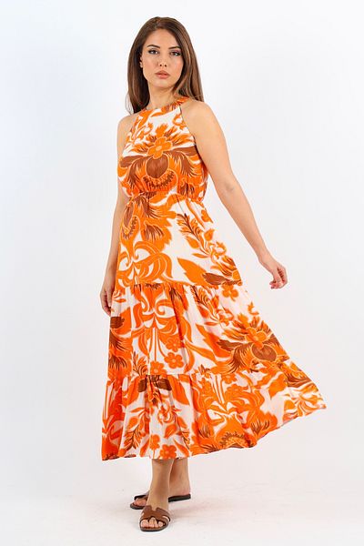 Ritnice Orange Viscose Breeze Dress - Women's, Elastic Waist