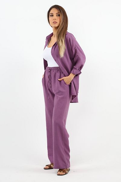 Ritnice Linen Women's Comfy Purple Top and Bottom Set