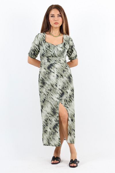 Ritnice Φόρεμα Rena Khaki Midi - με λάστιχο στην πλάτη και σκίσιμο