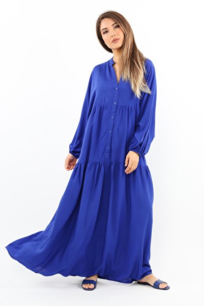 Ritnice Prive Women - 100% Viscose, Saks Blue, Maxi Length Summer Dress