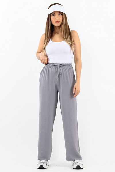 Ritnice Women's Relaxed Gray Elastic Waist Straight Cut Pocket Ayrobin Trousers