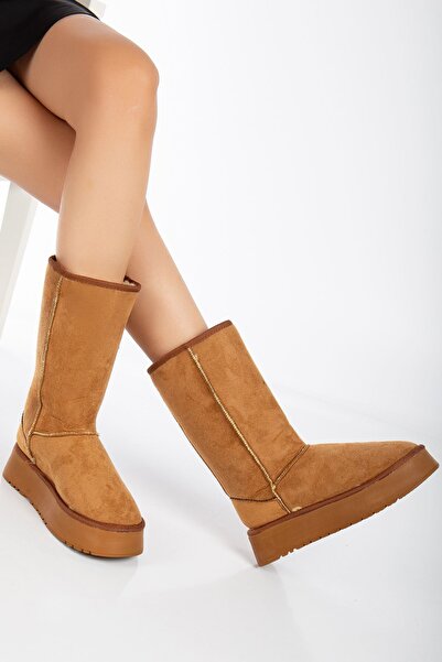 MaskButik Puffy İçi Tüylü Kalın Topuk Bot Taba