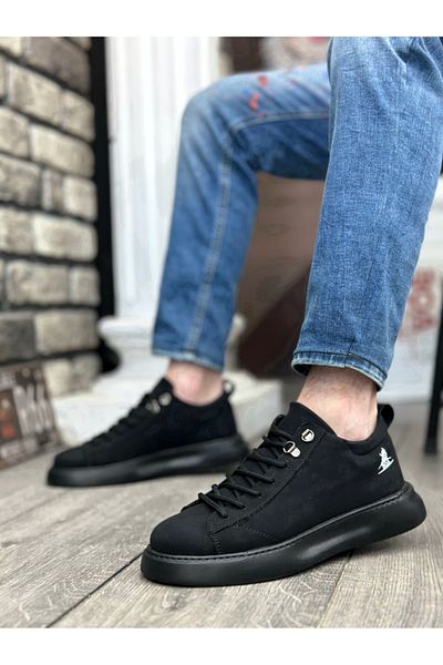 BOA Ba0331 Lace-up Men's High Sole Black Leather Sports Shoes
