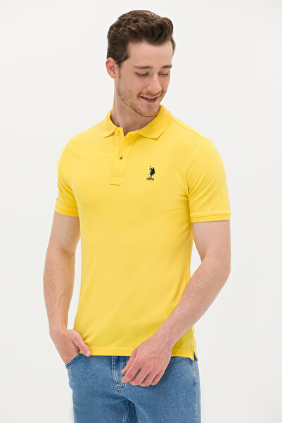 U.S. Polo Assn. Tricou cu guler polo pentru bărbați, galben închis basic 5026...