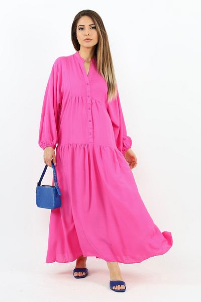 Ritnice Γυναικείο φόρεμα Fuchsia Prive - 100% βισκόζη, μάξι μήκος, μανίκι με μπαλόνι, μακρύ καλοκαίρι