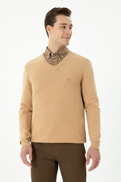 U.S. Polo Assn. Men's Sand Melange Basic Sweater 50269004 -Vr123