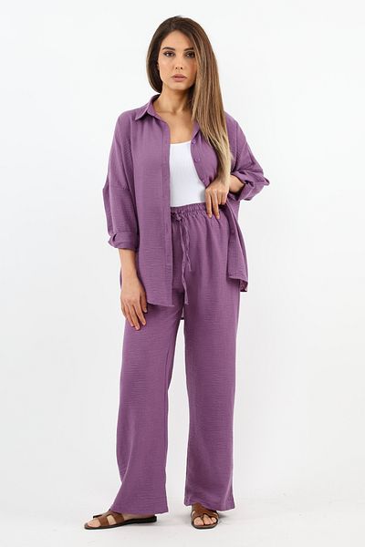 Ritnice Linen Women's Comfy Purple Top and Bottom Set