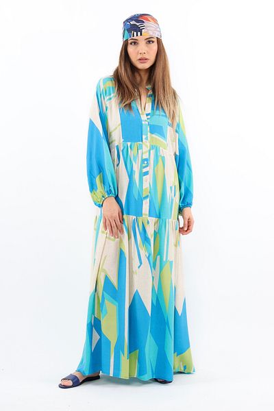 Ritnice Prive Women - Fresh Summer Dress 100% Viscose, Maxi Length, Balloon Sleeve