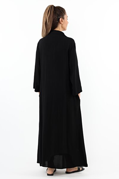 Ritnice Prive πουκάμισο γιακάς 100% βισκόζη μαύρο μακρύ καλοκαιρινό φόρεμα