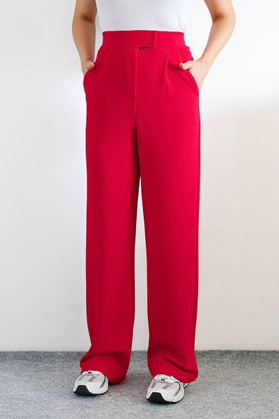 Ritnice Red Lycra Velcro Closure Line Women's Palazzo Pants