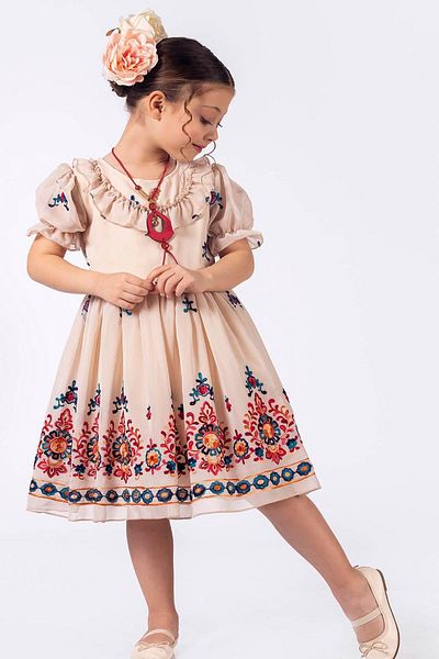 Tivido Floral Embroidered Necklace Ruffle Collar Girl's Dress 6-12 Years