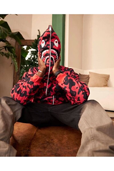 AXXAN Unisex 2 Thread Bape Hood Zippered Cardigan - Red