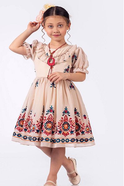 Tivido Floral Embroidered Necklace Ruffle Collar Girl's Dress 6-12 Years