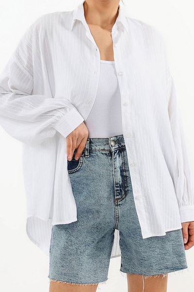 Ritnice Cămașă lungă albă cu dungi 100% bumbac pentru femei