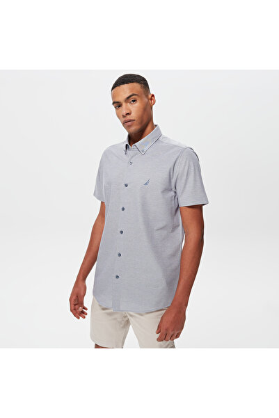 Nautica Erkek Mavi Slim Fit Kısa Kollu Gömlek