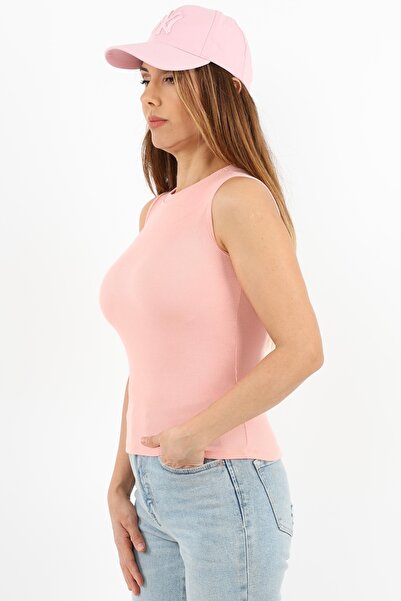 Ritnice Women's Closed Collar Cotton Salmon Straight Sleeve Corded Tank Top