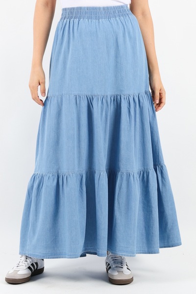 Ritnice Light Blue Long Soft Women's Jean Skirt - Sporty